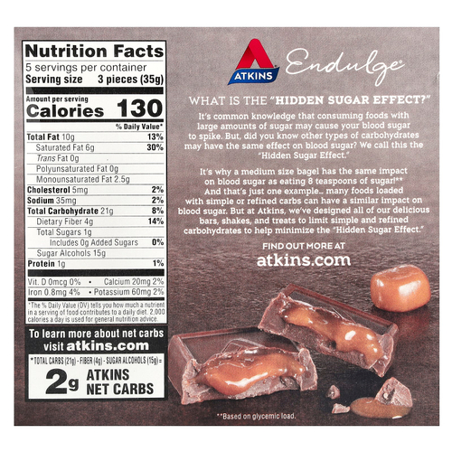 Atkins, Treat, молочный шоколад и карамель, 15 шт., 11,5 г (0,41 унции)