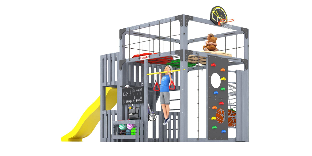 Детская площадка Савушка КУБ-3 (Серый) подушками и коконом