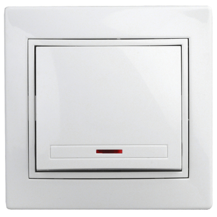Выключатель Intro Plano 1-102-01 одноклавишный с подсветкой, 10А-250В, IP20, СУ, белый