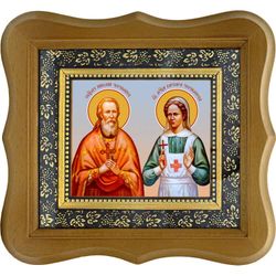Николай Чернышев священномученик и дочь его Варвара святая мученица. Икона на холсте.