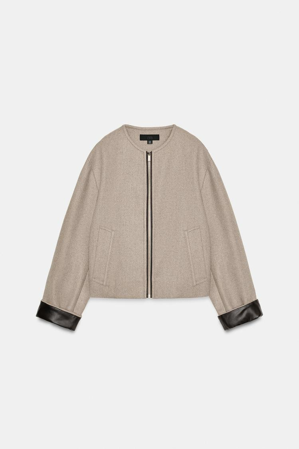 ZARA БОМБЕР С ОТДЕЛКОЙ ИЗ ИСКУССТВЕННОЙ КОЖИ, ПЕСОЧНЫЙ
