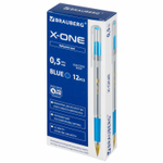 Ручка шариковая с грипом BRAUBERG "X-ONE", СИНЯЯ, корпус прозрачный, узел 0,5 мм, линия письма 0,35 мм