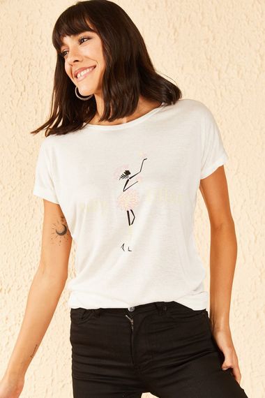 Qadın üçün şəkilli ağ t-shirt 10701051