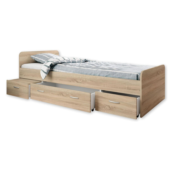 Кровать 90х200 см односпальная Боро с ящиками для хранения и с основанием, артизан