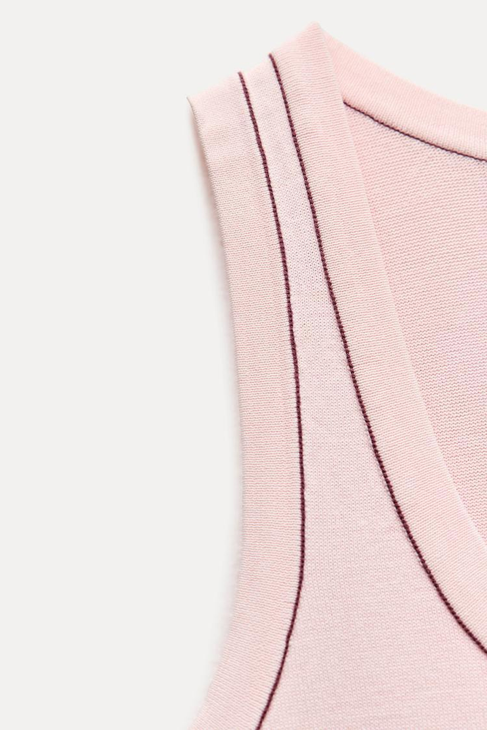 ZARA ОДНОТОННЫЙ ТОП С КОНТРАСТНОЙ ОКАНТОВКОЙ, СВЕТЛО-РОЗОВЫЙ