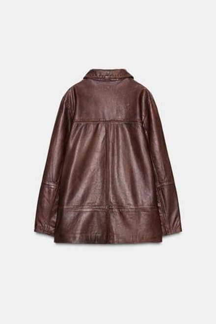 ZARA КОЖАНАЯ КУРТКА, КОРИЧНЕВЫЙ