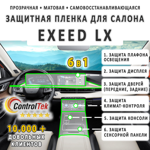 EXEED LX (2022) - комплект защитных матовых пленок 6 в 1. Пленка защитная ControlTek HYBRID со слоем TOP COAT. Толщина: 6 mil. (175 мкм.)