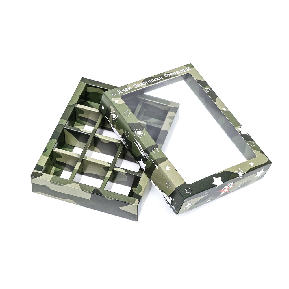 Коробка на 12 конфет Камуфляж 15*19*3,8 см