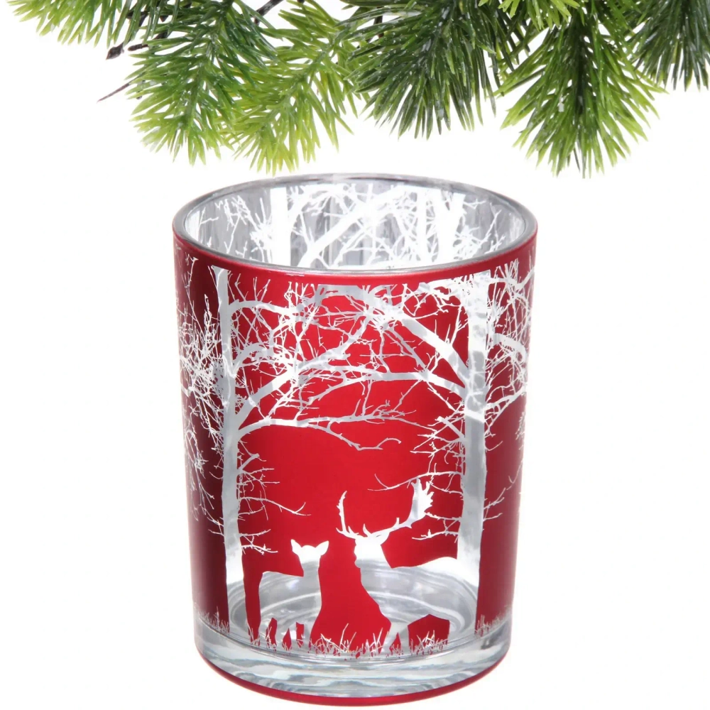 Подсвечник «Зимний лес» 10*12,5 см, Красный