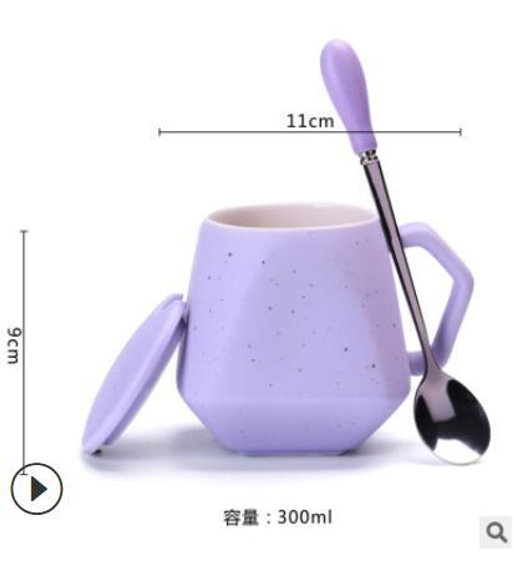 271024 Кружка "Небосвод" с ложкой и крышкой h=9см, l=11см, 300мл, керамика мат.сиреневый