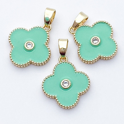 Подвеска Клевер, цвет золото+мятный, размер 16*14 мм, цена за 1 шт