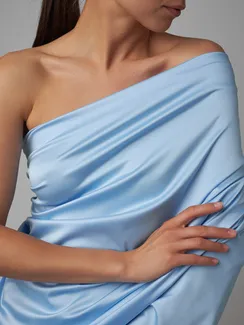 Атлас (сатин) эластичный бельевой, голубой 3090 (мерный лоскут)