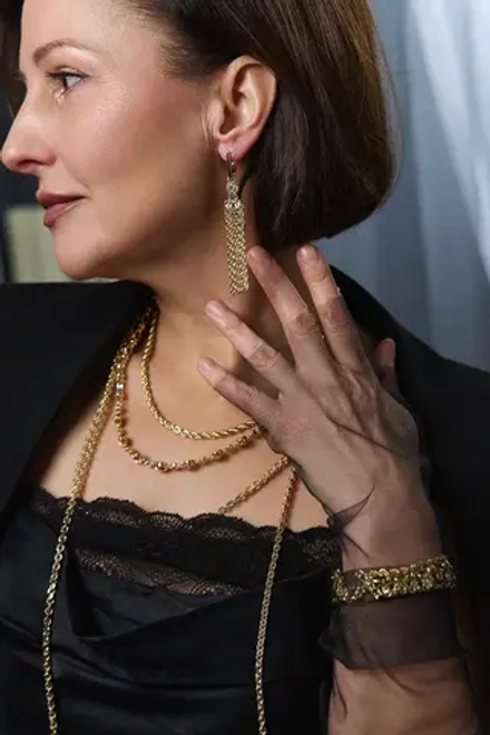 Серьги кисти "Богема" с цирконами, оттенок золото