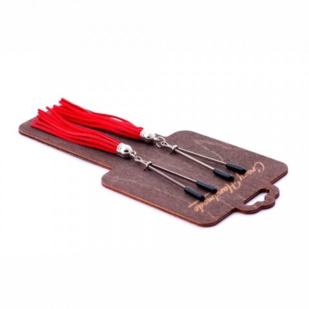 Зажимы на соски «вилки» с кисточками из замши, красный