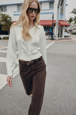 ZARA АТЛАСНАЯ РУБАШКА С ПРИТАЛЕННЫМ СИЛУЭТОМ, ЭКРЮ