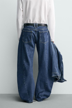 ZARA ДЖИНСЫ BARREL FIT С ДЕКОРАТИВНЫМИ ШВАМИ, СИНИЙ