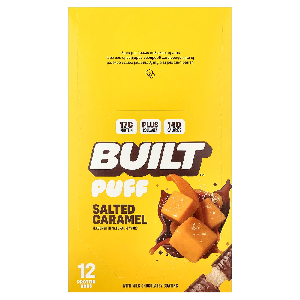 Built, Puff, протеиновые батончики, соленая карамель, 12 батончиков, 40 г (1,41 унции) каждый