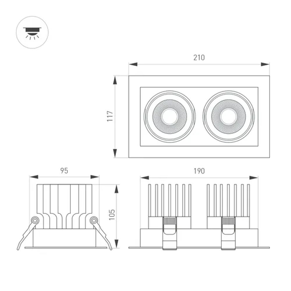 Светильник MS-VORTEX-BUILT-S210x117-2x20W Warm3000 (WH-WH, 40 deg, 230V) (Arlight, IP20 Металл, 5 лет) 057763