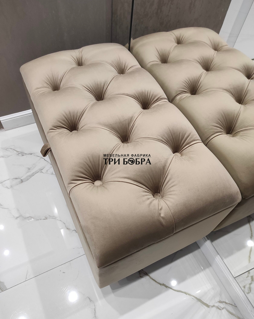 Банкетка капучино ВЕЛЮР с нишей для хранения