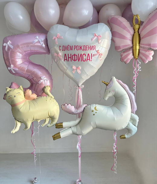 Воздушные гелиевые шарики с доставкой по Хабаровску единорог/кошка/бабочка №4534