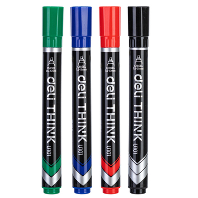 Набор перманентных маркеров DELI "U101", 1,5-5 мм, скошенный, 4 цвета