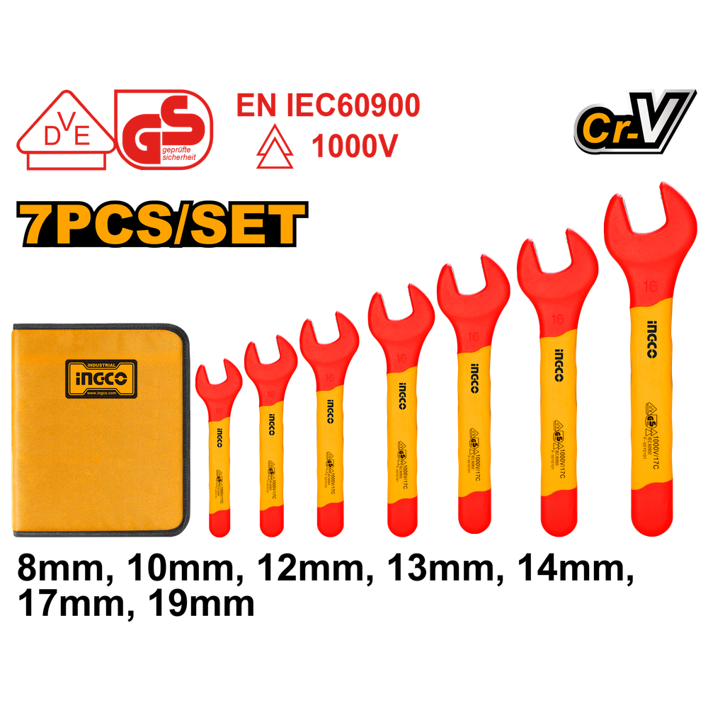 Набор диэлектрических гаечных ключей INGCO HKISPA0701 INDUSTRIAL 8-19 мм 7 шт.