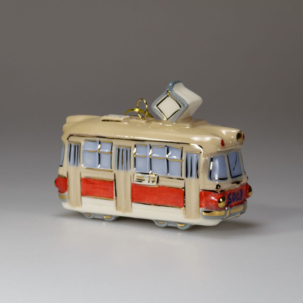 Фарфоровая ёлочная игрушка Трамвай