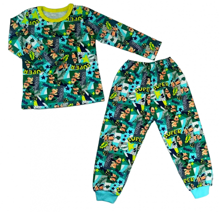 Пижама теплая 903/70 зеленая, супер щенки