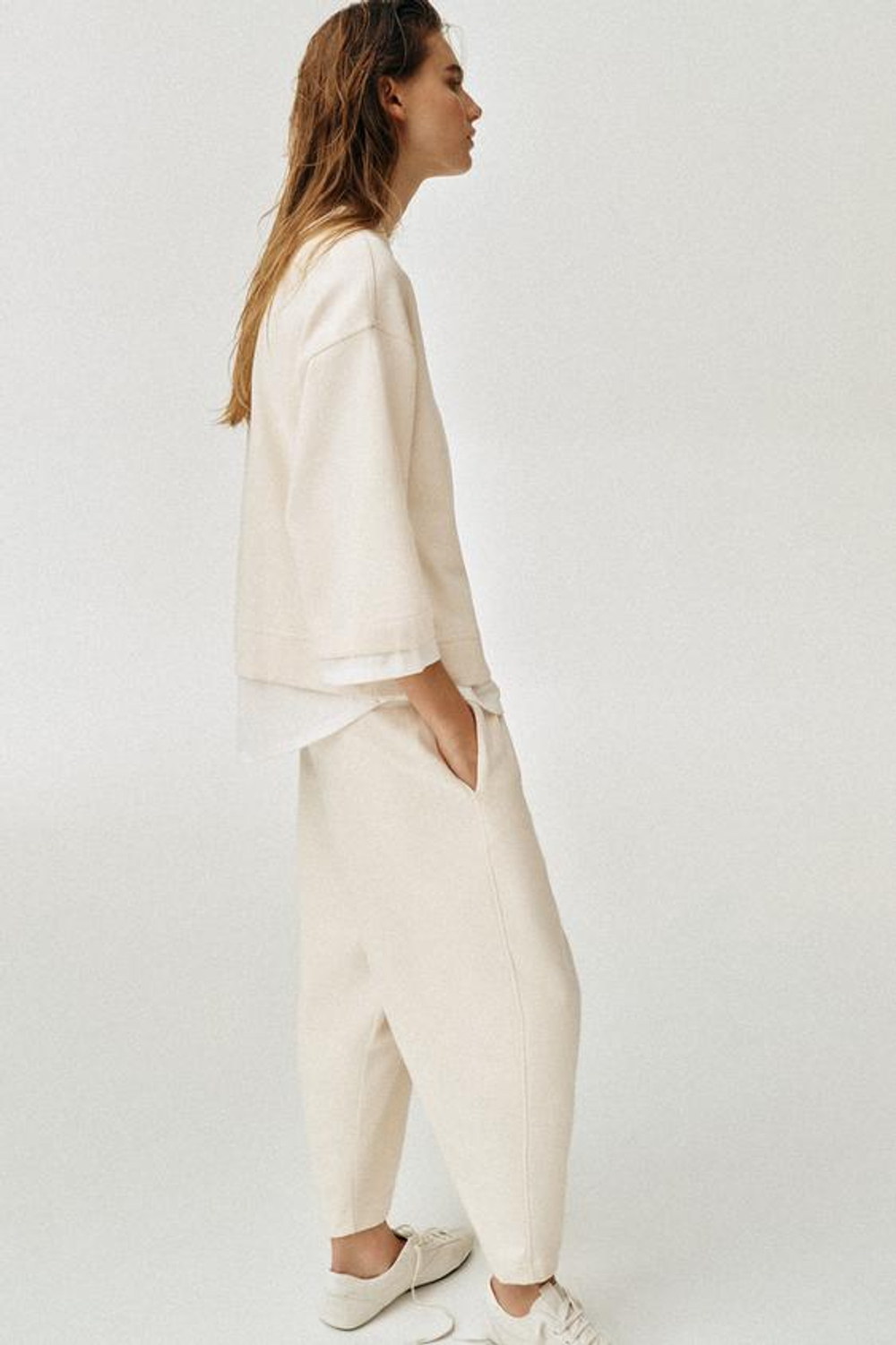 ZARA БРЮКИ BALLOON, ЭКРЮ