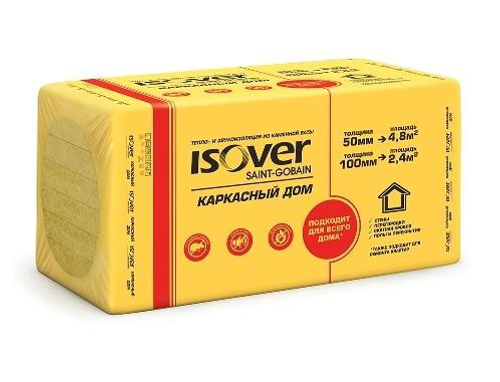 Утеплитель Каркасный Дом // плита 1000х600х100мм // 2,4м2/0,24м3 // плотность 30-35 кг/м³ // Изовер (Ветонит)