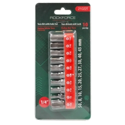 Набор бит TORX с отверстием 10пр. 1/4''(TН 7,8,9,10,15,20,25,27,30,40-25мм),в блистере RockForce##Rock FORCE RF-21022T