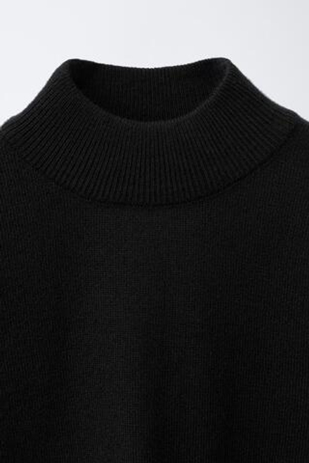 ZARA ТРИКОТАЖНЫЙ ДЖЕМПЕР С ВОРОТНИКОМ-СТОЙКОЙ, ЧЕРНЫЙ