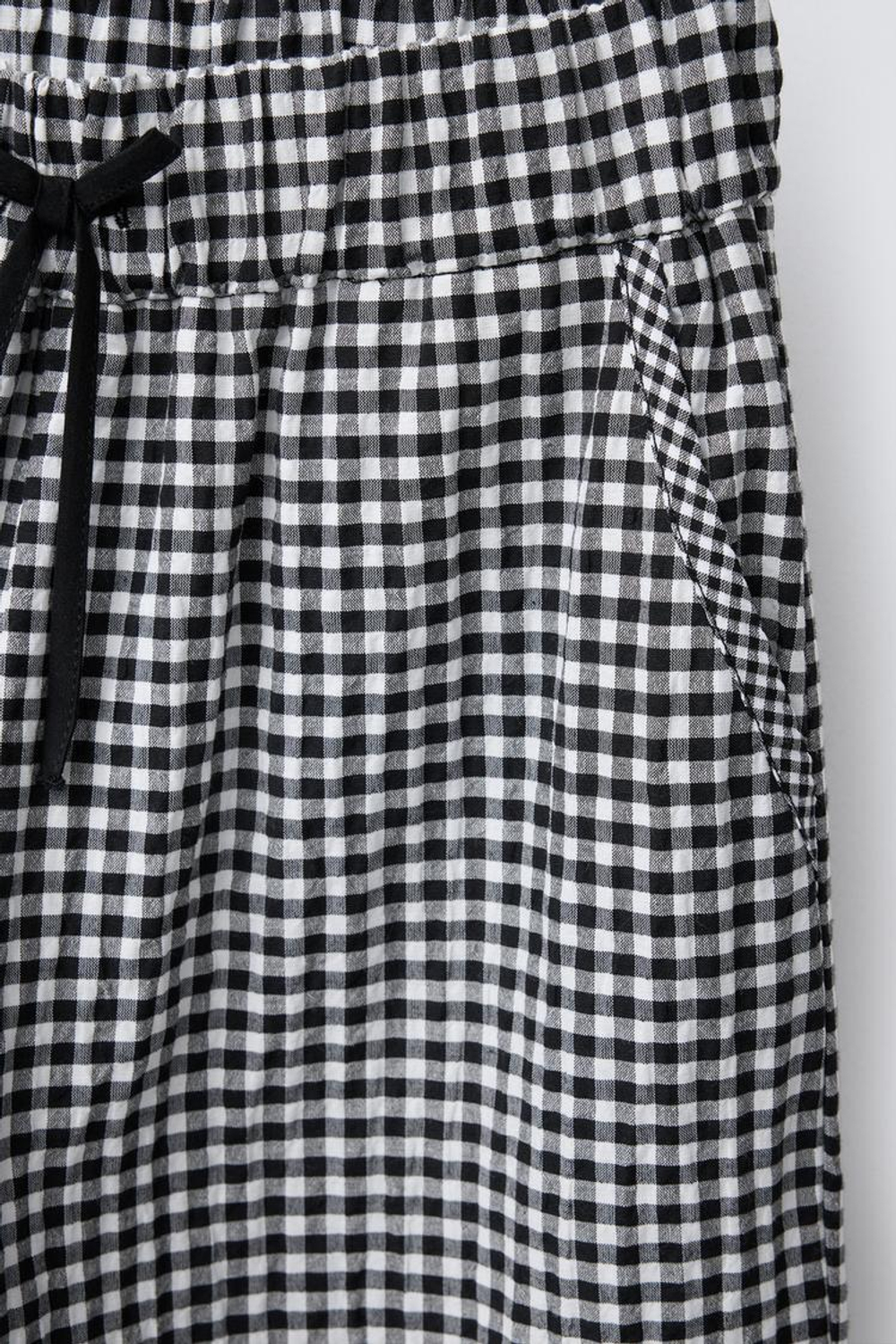 ZARA БРЮКИ WIDE LEG В КЛЕТКУ ВИШИ, БЕЛЫЙ/ЧЕРНЫЙ