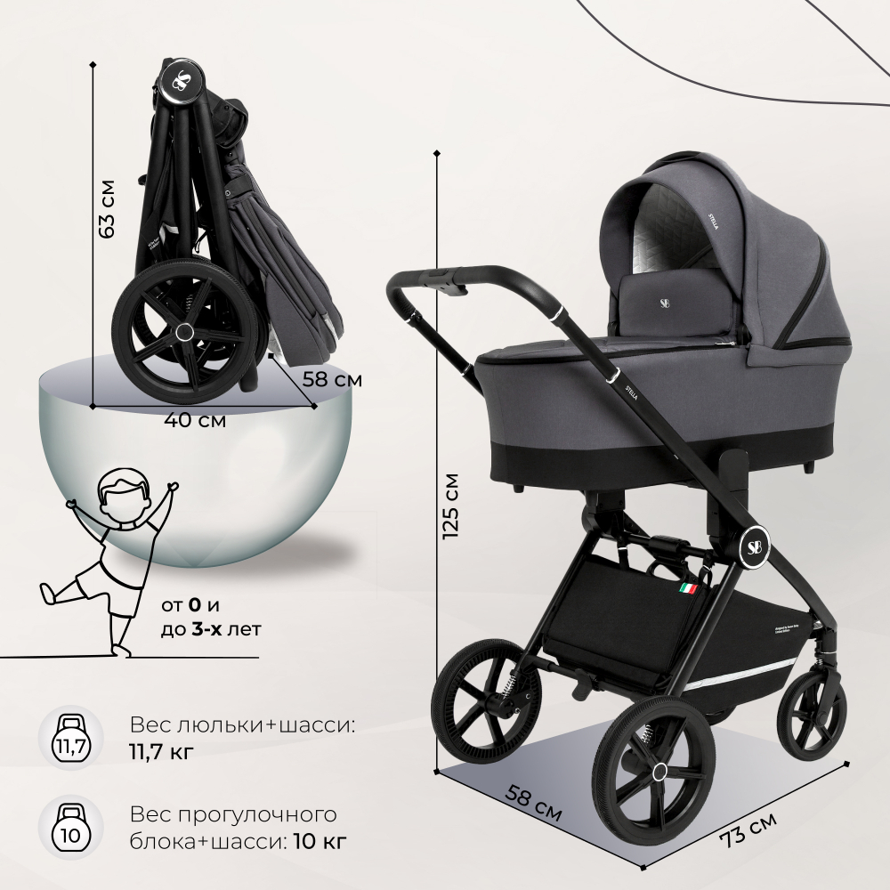 Коляска 2в1 Sweet Baby Stella Dark Grey