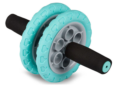 Ролик гимнастический 2 колеса INDIGO усиленный, неопреновые ручки, серо-бирюзовый