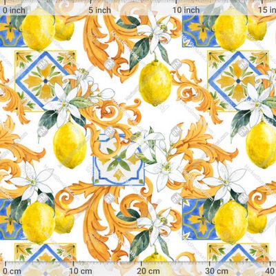 Паттерн с Лимонами. Золотые вензеля и плитка by Anastasia Lembrik 545 DPI