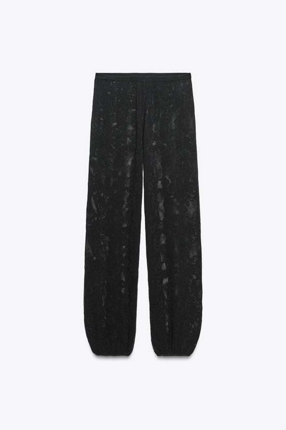 ZARA БРЮКИ ИЗ ТРИКОТАЖА С ЦВЕТОЧНЫМ УЗОРОМ, ЧЕРНЫЙ