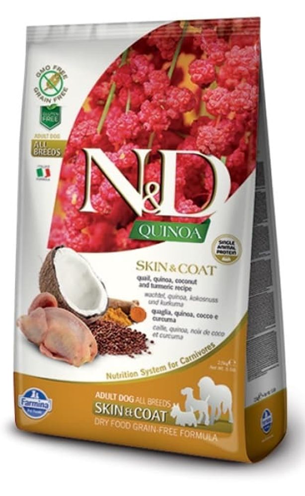 Farmina N&amp;D Quinoa 800г корм для взрослых собак с перепелкой, уход за кожей и шерстью