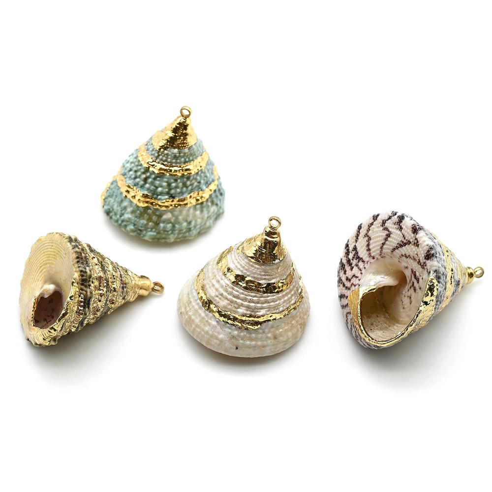 кр24 Кулон из ракушки 24*22мм, бело-зеленый микс, позолота