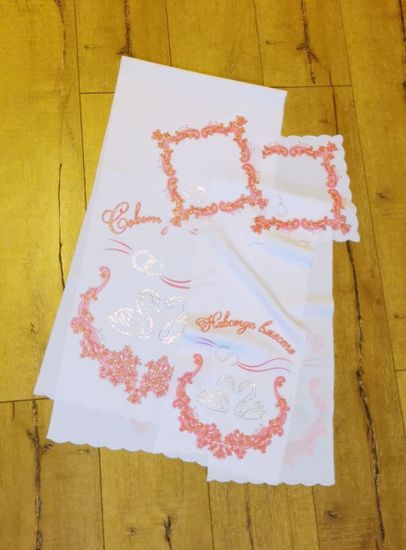 Комплект венчальный 4 предметный со стразами, рельефный цвет:белый с красным