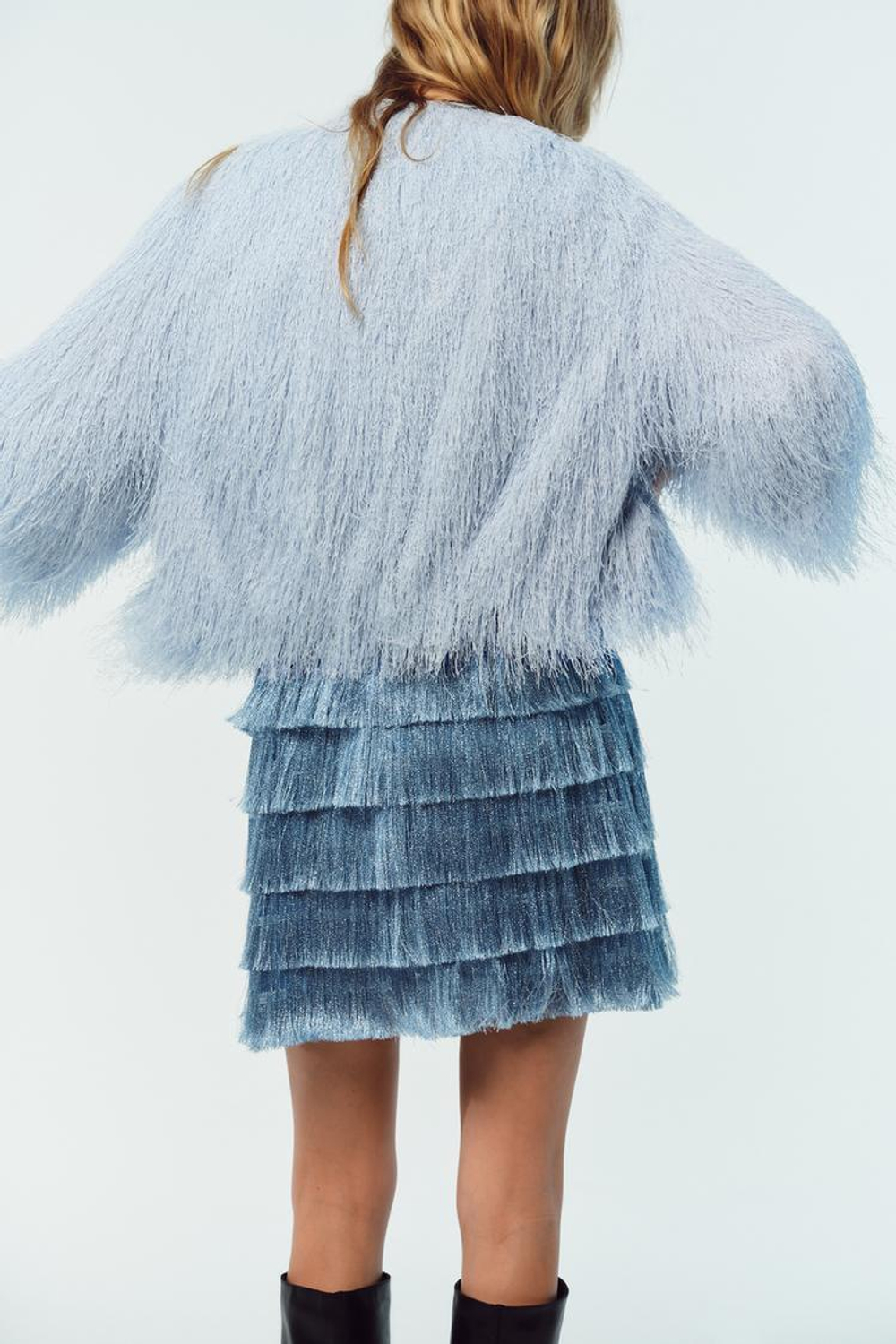 ZARA КУРТКА С БАХРОМОЙ, ГОЛУБОЙ
