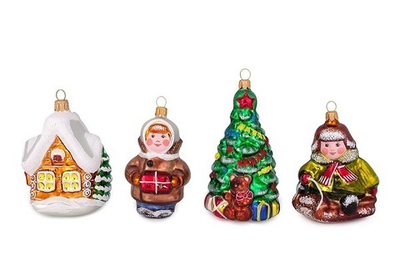 Набор стеклянных елочных игрушек Чук и Гек 8-10 см, 4 шт, подвеска