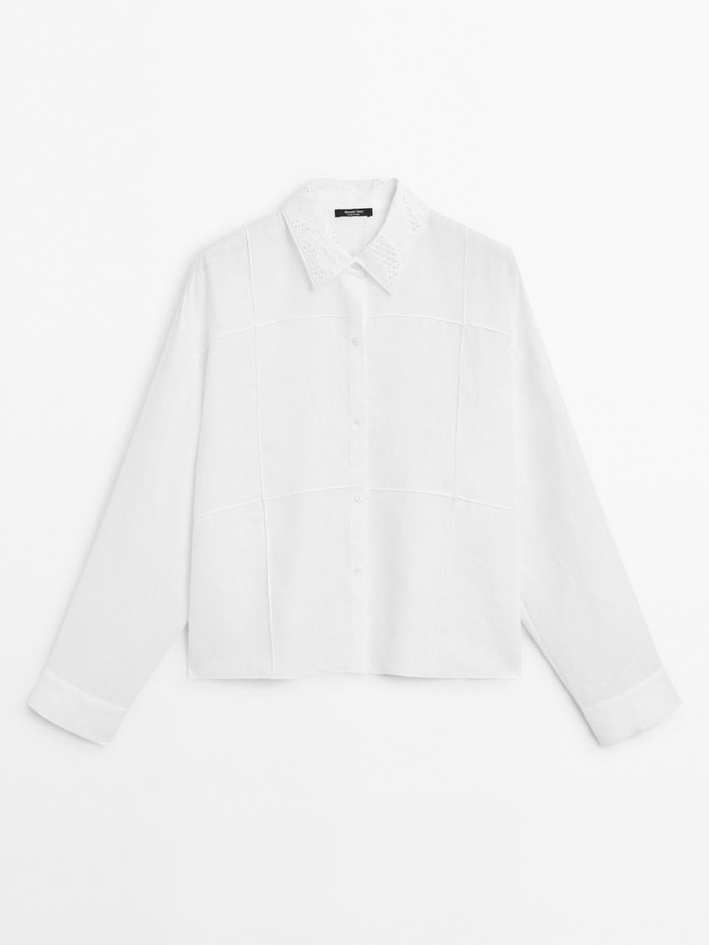 Massimo Dutti Рубашка из 100% льна с вышивкой, белый