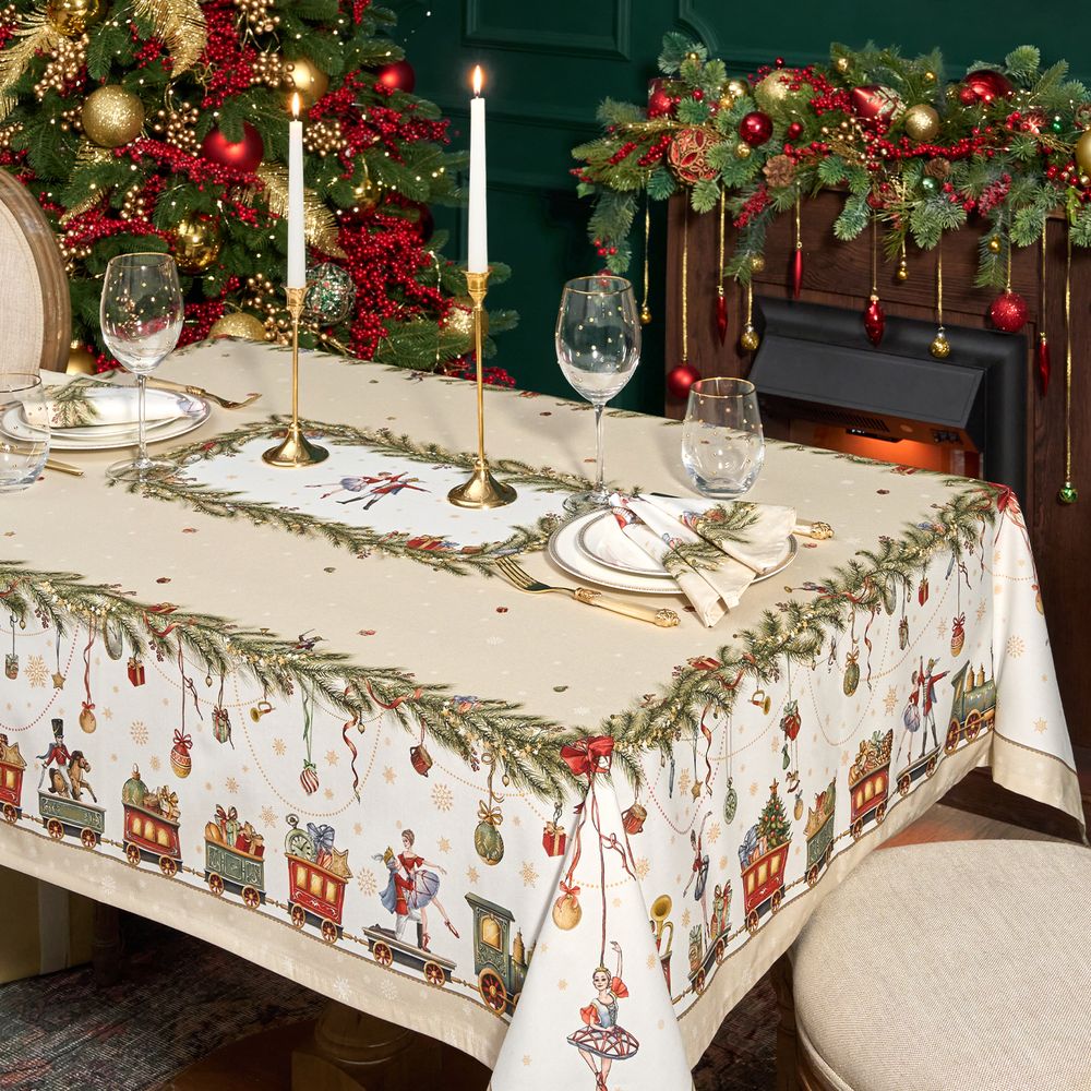 СКАТЕРТЬ "ЩЕЛКУНЧИК" 140Х180СМ БЕЖЕВЫЙ,100%ХЛОПОК , ТВИЛ