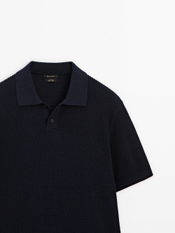 Massimo Dutti Трикотажная рубашка-поло с короткими рукавами, темно-синий