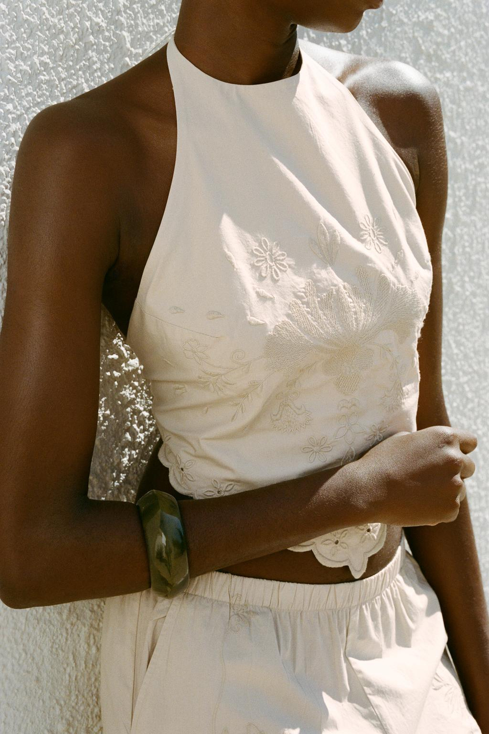 ZARA ТОП ИЗ ПОПЛИНА С ВЫШИВКОЙ, СЕРО-КОРИЧНЕВЫЙ