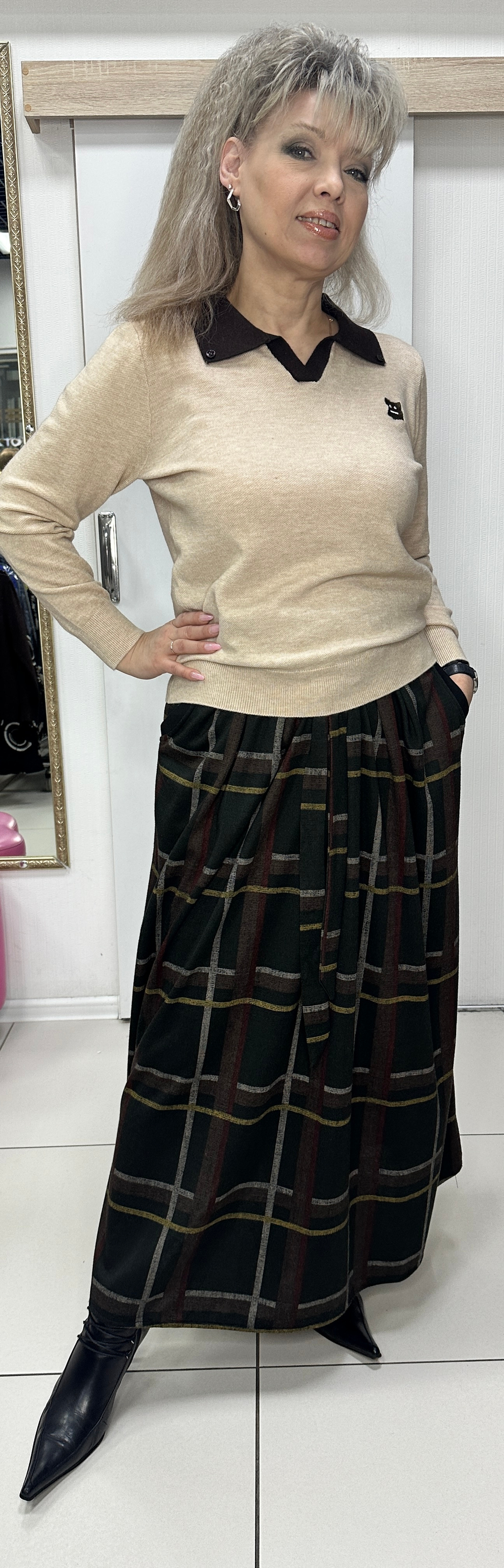 Длинная, теплая юбка в клетку