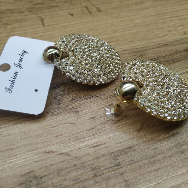 Серьги-гвоздики Royal полукруг подвеска круг кристаллы металл золотистый 4,5 см