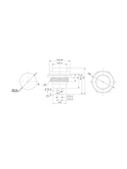 Выключатель-кнопка металл 250В 2А (2с) OFF-(ON) d16.2 черн. (RWD-306) Rexant 36-3350
