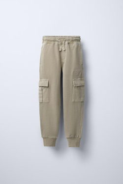 ZARA БРЮКИ КАРГО С ВЫШИВКОЙ, ТЕМНО-БЕЖЕВЫЙ